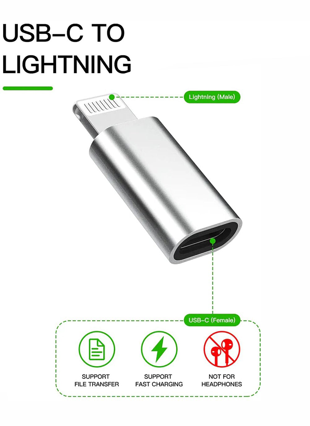 NÖRDIC USBC-N1503 - USB-C Vrouwelijk naar Lightning Mannelijk Adapter - (Niet MFI) - Zilverkleurig