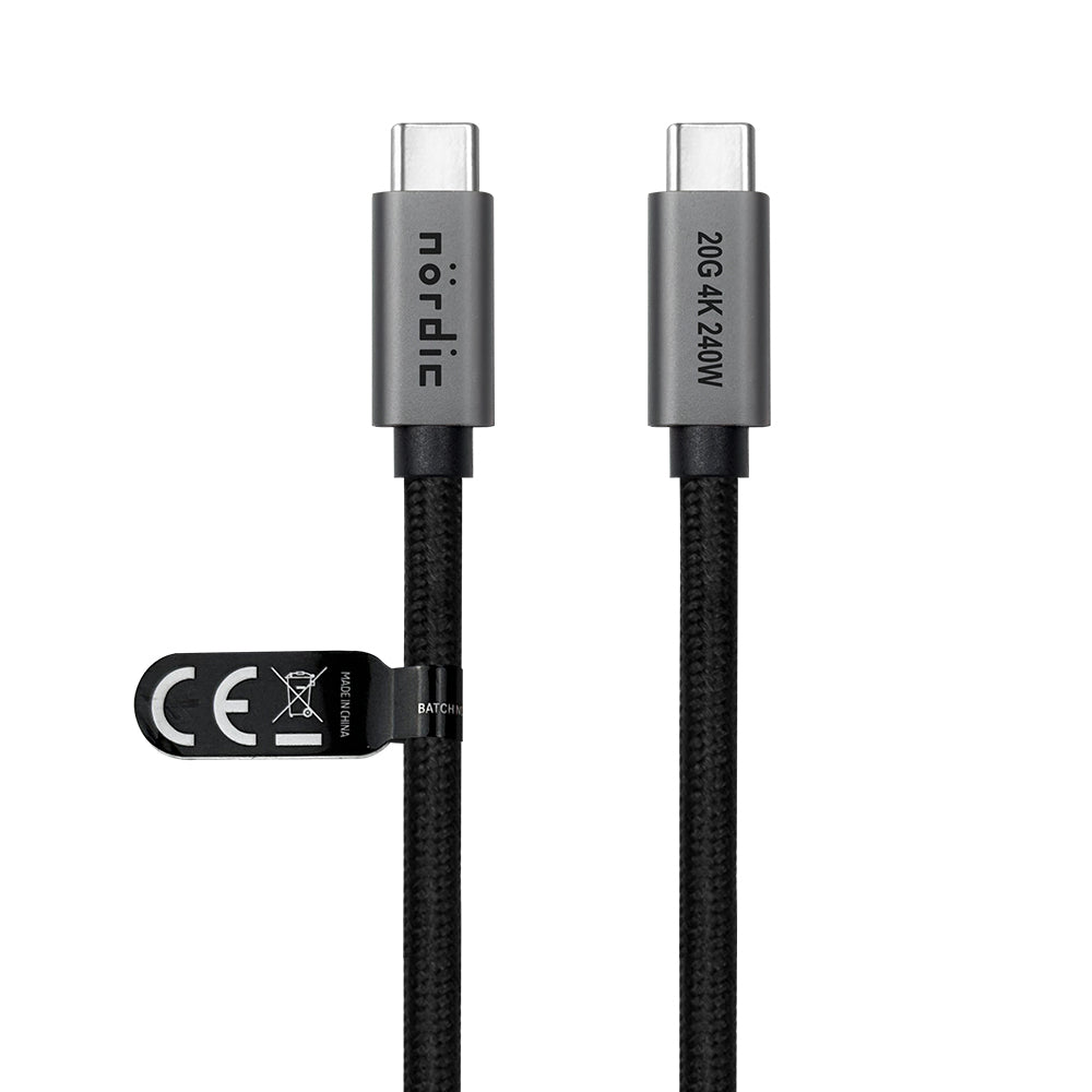 NÖRDIC USB C to USB C Cable - USB3.2 Gen1 - PD3.1 240W 20G - 4K60Hz - Suitable for Laptop, PC, Smartphone &amp; Tablets - 25cm - Gray