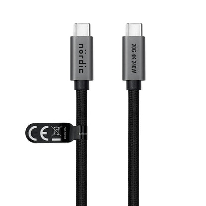 NÖRDIC USB C to USB C Cable - USB3.2 Gen1 - PD3.1 240W 20G - 4K60Hz - Suitable for Laptop, PC, Smartphone &amp; Tablets - 25cm - Gray