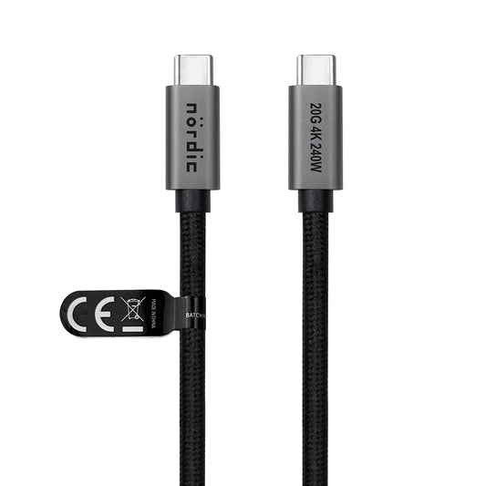 NÖRDIC USB C naar USB C Kabel - USB3.2 Gen1 - PD3.1 240W 20G - 4K60Hz - Geschikt voor Laptop, PC, Smartphone & Tablets - 25cm - Grijs