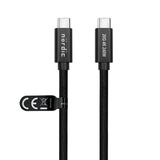 NÖRDIC USB C naar USB C Kabel - USB3.2 Gen1 - PD3.1 240W 20G - 4K60Hz - Geschikt voor Laptop, PC, Smartphone & Tablets - 50cm - Zwart