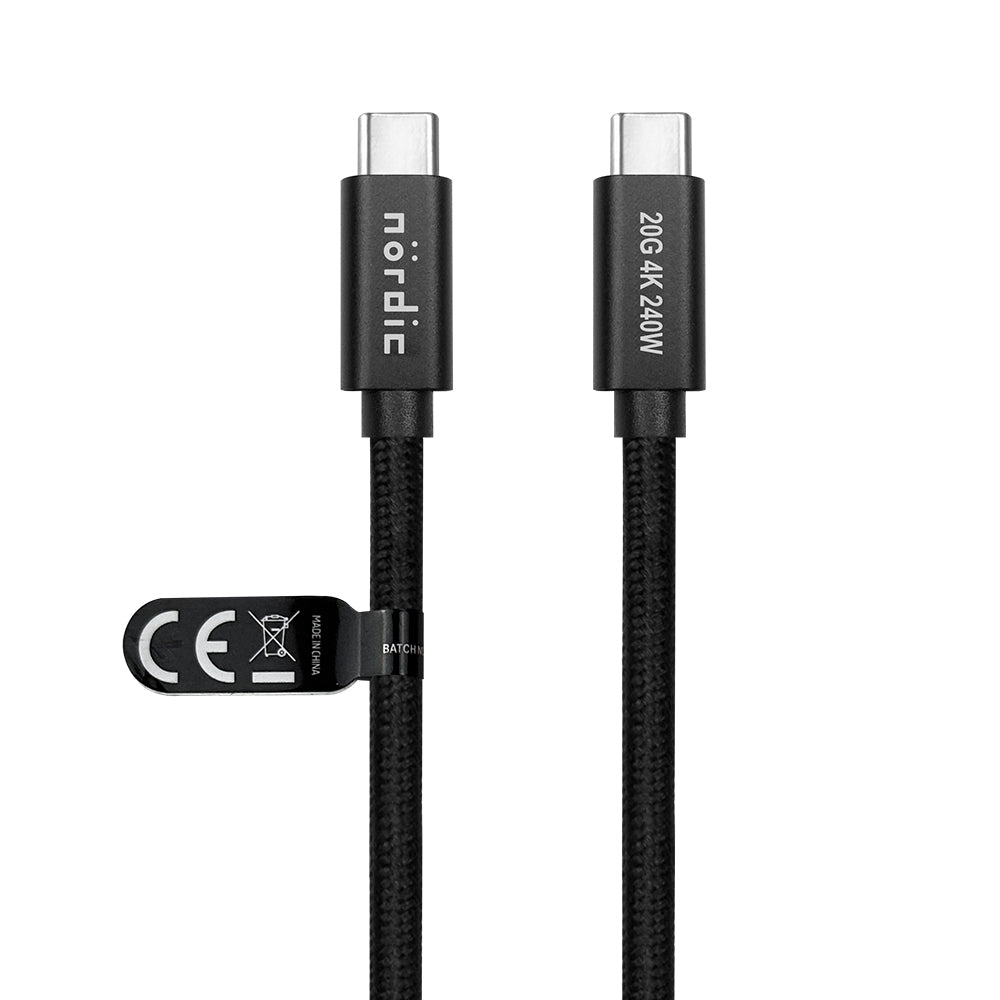 NÖRDIC USB C naar USB C Kabel - USB3.2 Gen1 - PD3.1 240W 20G - 4K60Hz - Geschikt voor Laptop, PC, Smartphone & Tablets - 2m - Zwart