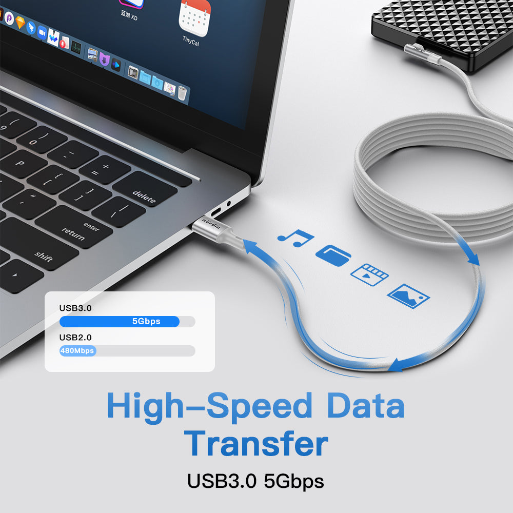 NÖRDIC VR Link kabel - USB-C naar USB - USB3.2 Gen1 -Geschikt voor Oculus Quest 2 VR bril - 5m - Wit