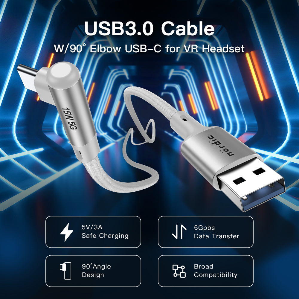 NÖRDIC VR Link kabel - USB-C naar USB - USB3.2 Gen1 -Geschikt voor Oculus Quest 2 VR bril - 5m - Wit