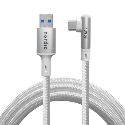 NÖRDIC VR Link kabel - USB-C naar USB - USB3.2 Gen1 -Geschikt voor Oculus Quest 2 VR bril - 5m - Wit
