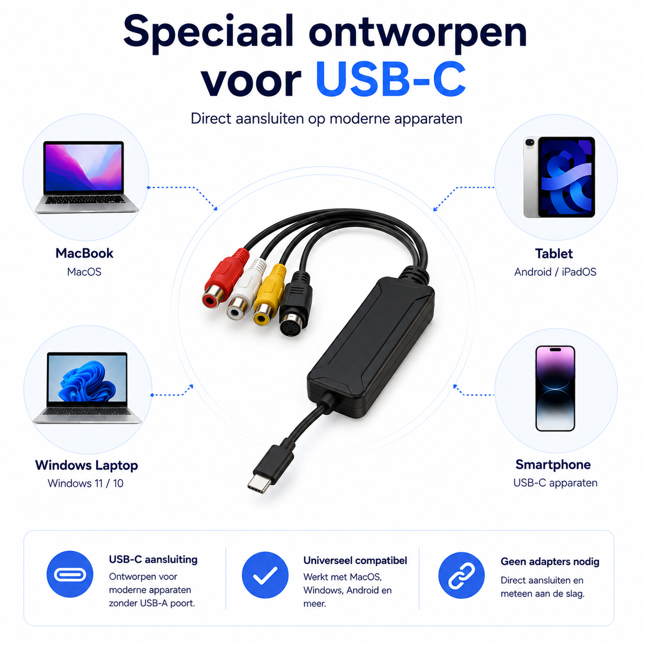 Delmark USB-C Video Grabber - AV auf USB-C Laptop oder Mobilgerät - RCA Video Capture Card