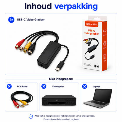 Delmark USB-C Video Grabber - AV auf USB-C Laptop oder Mobilgerät - RCA Video Capture Card