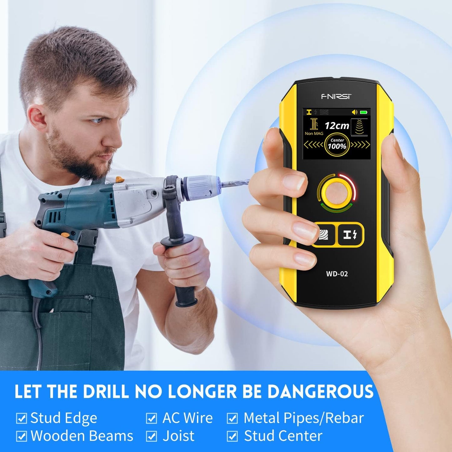 FNIRSI 6-in-1 Detection Device - Metal Detector Wall - Wall Detector Metal, Wood, AC Wire - Stud Finder