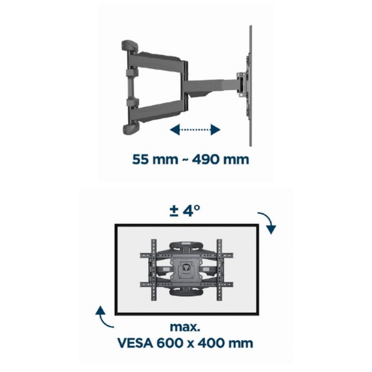 Gembird Hoek TV Muurbeugel (Full-Motion) - Voor Schermen van 32” tot 75” inch - Tot 45kg - Geschikt voor hoeken - Dubbelarmig beugel