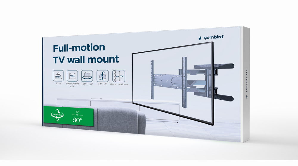 Gembird Full-motion TV muurbeugel - Draai en kantelbaar - 40 tot 80 inch