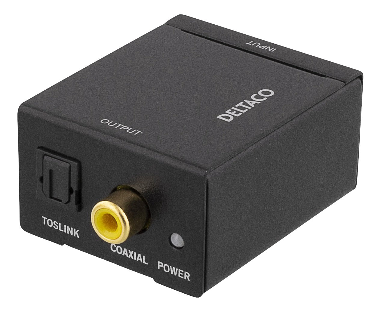 DELTACO AN-DG Analoog naar digitaal audio converter - Analoog Stereo input (RCA-Chinch-Tulp) Digitaal output (Coax/Toslink-S/PDIF) 24-bit 96 KHz
