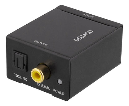 DELTACO AN-DG Analoog naar digitaal audio converter - Analoog Stereo input (RCA-Chinch-Tulp) Digitaal output (Coax/Toslink-S/PDIF) 24-bit 96 KHz