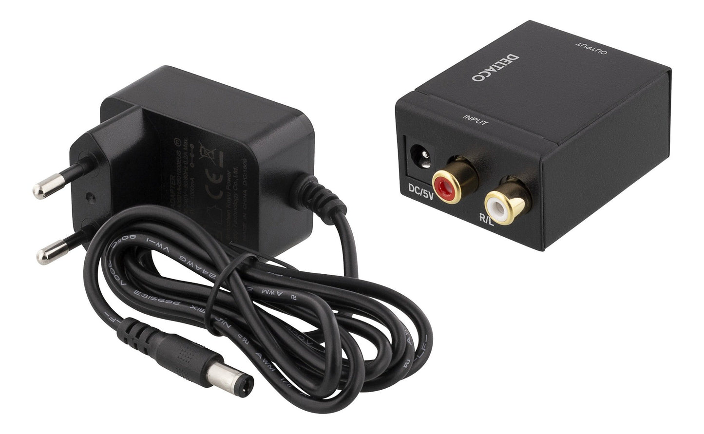 DELTACO AN-DG Analoog naar digitaal audio converter - Analoog Stereo input (RCA-Chinch-Tulp) Digitaal output (Coax/Toslink-S/PDIF) 24-bit 96 KHz