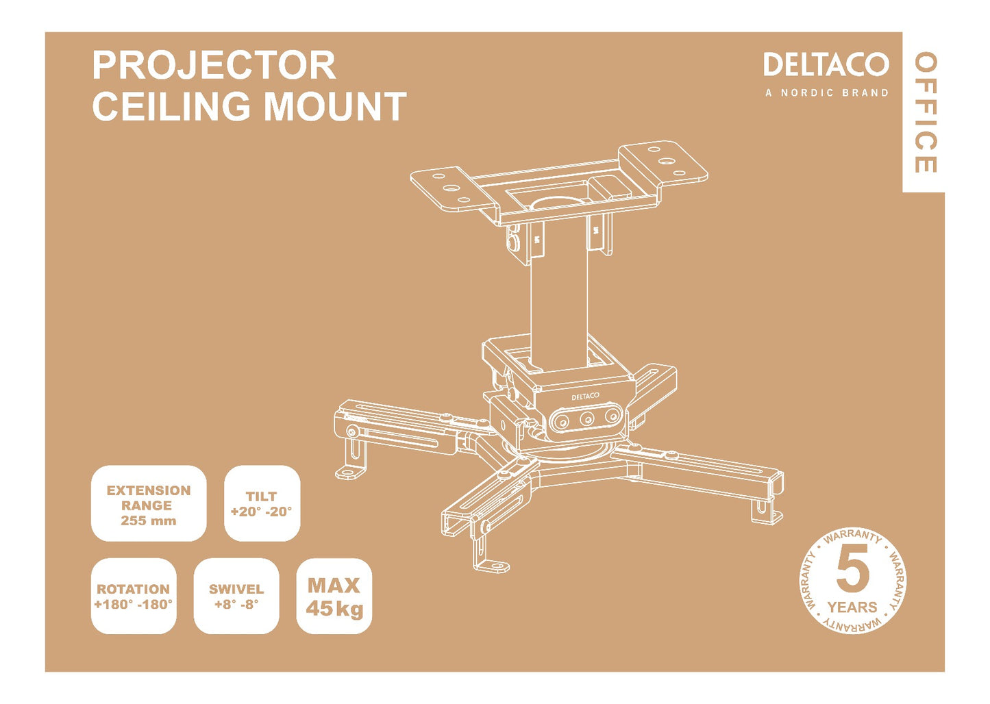 DELTACO OFFICE ARM-0410 Ceiling Mount - Suitable for Projectors - Rotatable and Tiltable - Black