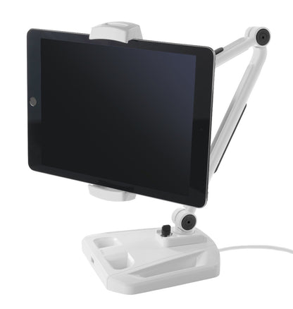DELTACO ARM-266 Stand with holder for Smartphone &amp; Tablet (4 - 12.2 inch), 360 degree rotation, built-in USB 2.0 port