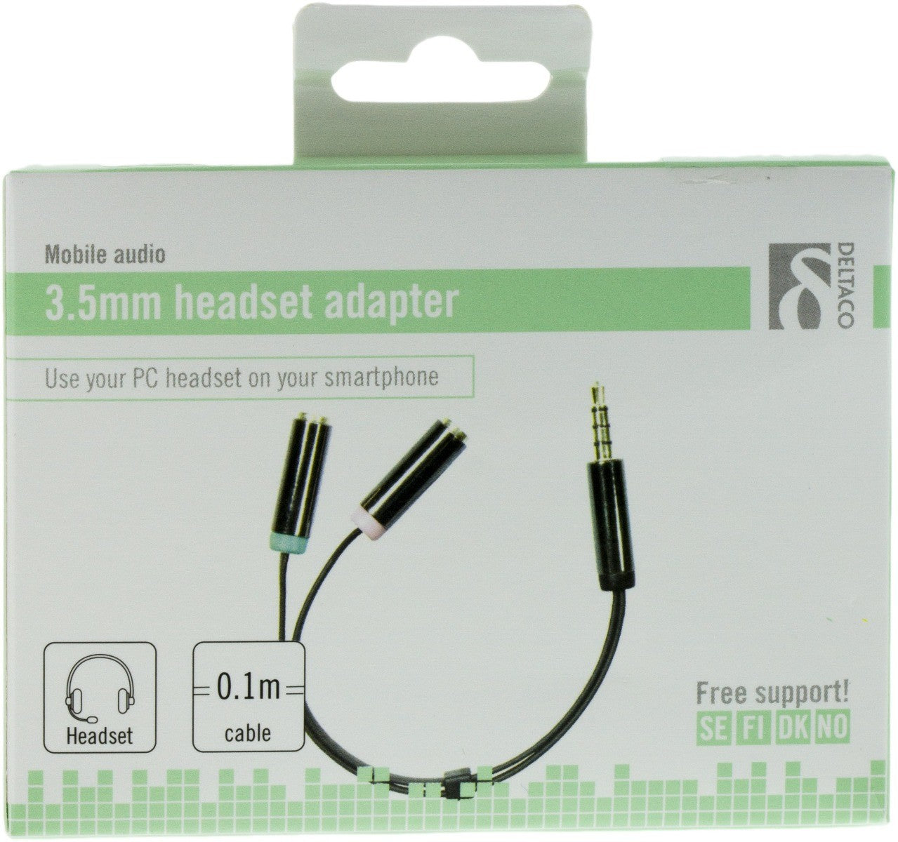 DELTACO AUD-201 3.5mm headset adapter - microfoon (roze) en audio naar single 3.5 mm (groen) input mini-jack output - zwart