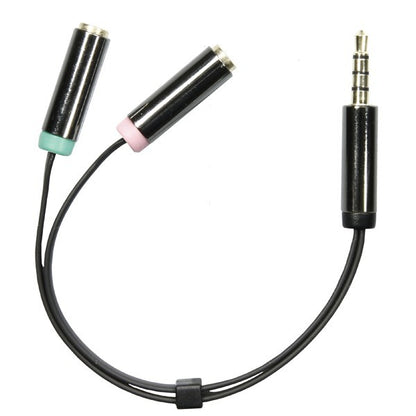DELTACO AUD-201 3.5mm headset adapter - microfoon (roze) en audio naar single 3.5 mm (groen) input mini-jack output - zwart