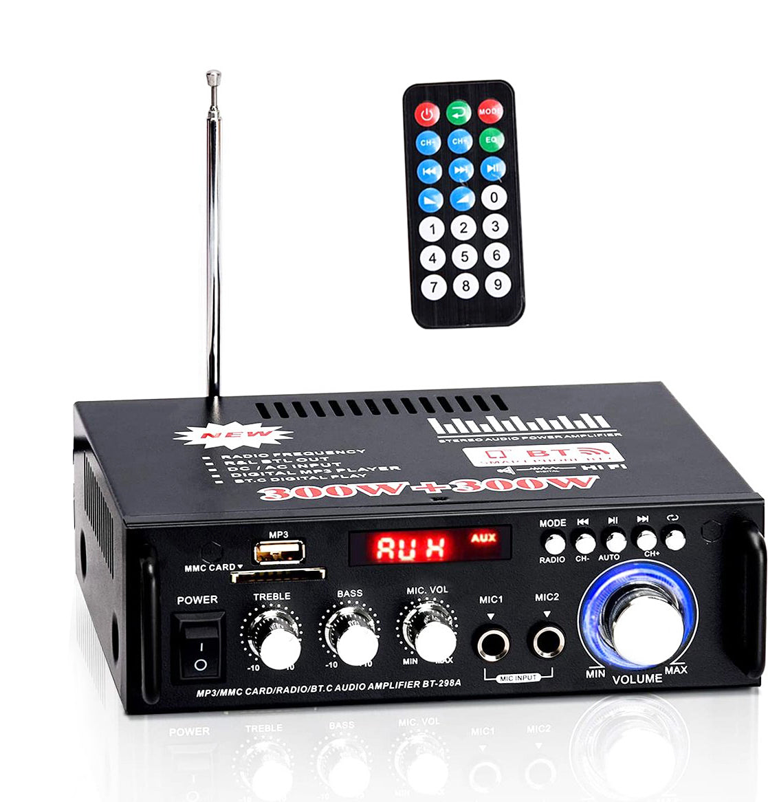 NÖRDIC SGM-198 Audio versterker met Bluetooth 5.0 - 2x40W - Met USB, AUX ingang - Zwart