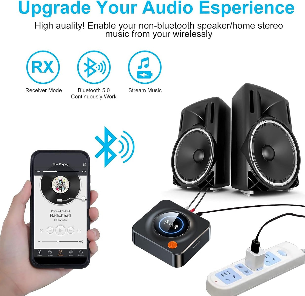 NÖRDIC BT20 Bluetooth Receiver - BT 5.1 - NFC - 3.5mm AUX/RCA - TF card - Black