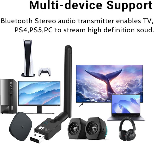 NÖRDIC BT8 Bluetooth 5.2 USB-A adapter - Qualcomm 5.2 - Duallink - 24bit - 96Khz - Zwart