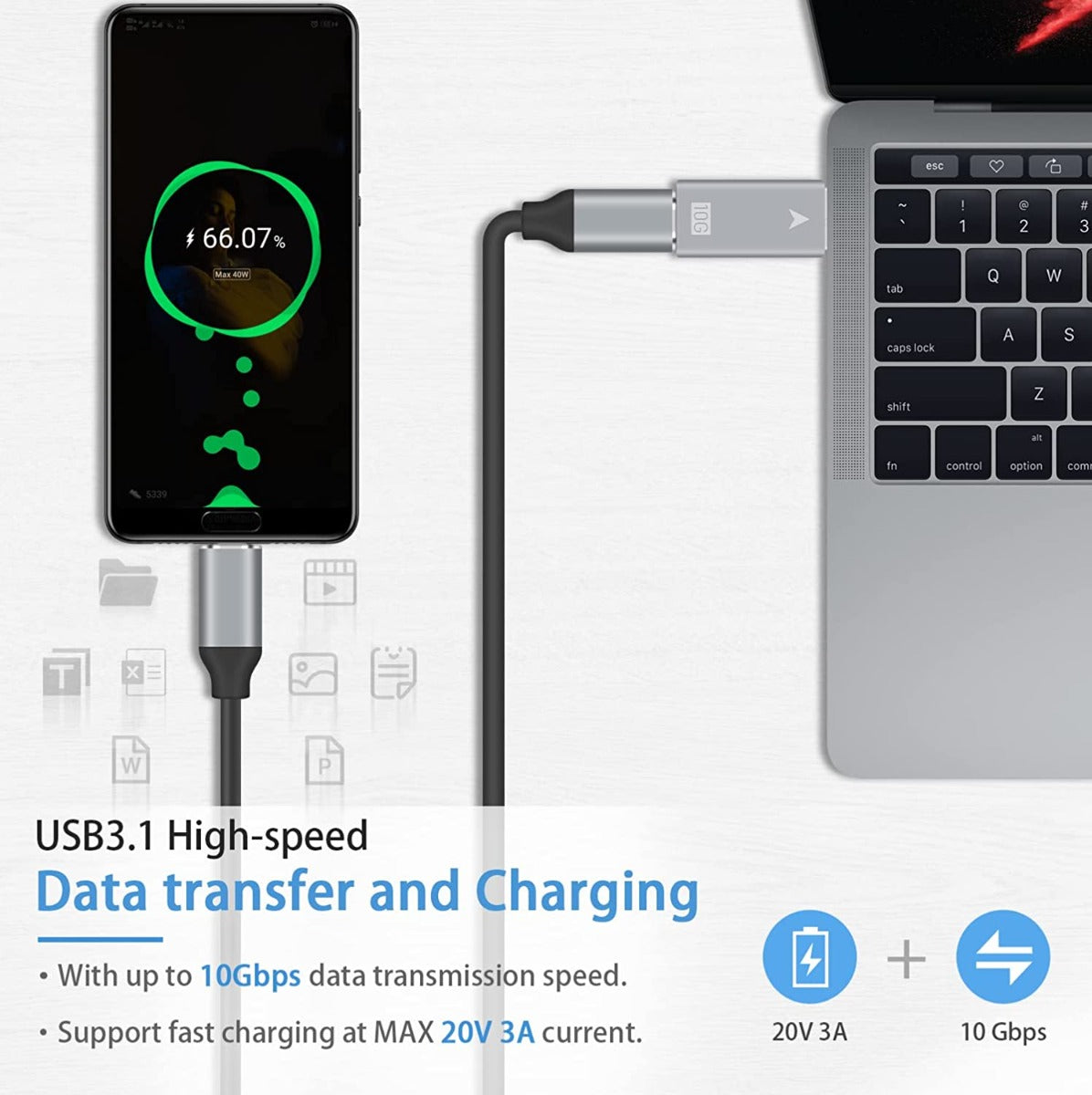 NÖRDIC C-OTG22 USB-C to USB-A adapter - USB3.2 Gen2 - 10Gbps - 1 Piece - Silver