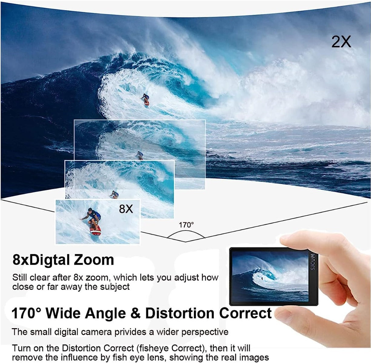SJCAM SJ8PRO CAM-5M Action Camera - 4K/6OFPS - 12MP - 8x Zoom - Wifi - Touch screen - Zwart