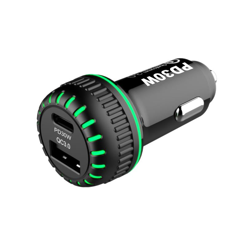 NÖRDIC CARC-N1001 autolader 30W met 1xUSB C PD 30W, 1xUSB A 18W Quick charge 3.0 Qualcomm gecertificeerd, zwart