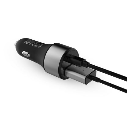 NÖRDIC CARC-N1002 autolader 36W met 1xUSB C PD 18W, 1xUSB A 18W Quick charge 3.0 Qualcomm gecertificeerd, zwart