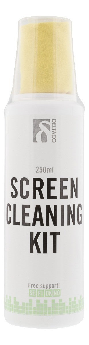 DELTACO CK1008, Screen cleaning kit, 250 ml, for cleaning all types of monitors, microfibre cloth, non-alcoholic, biodegradable