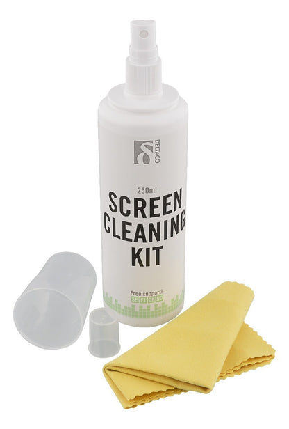 DELTACO CK1008, Screen cleaning kit, 250 ml, for cleaning all types of monitors, microfibre cloth, non-alcoholic, biodegradable