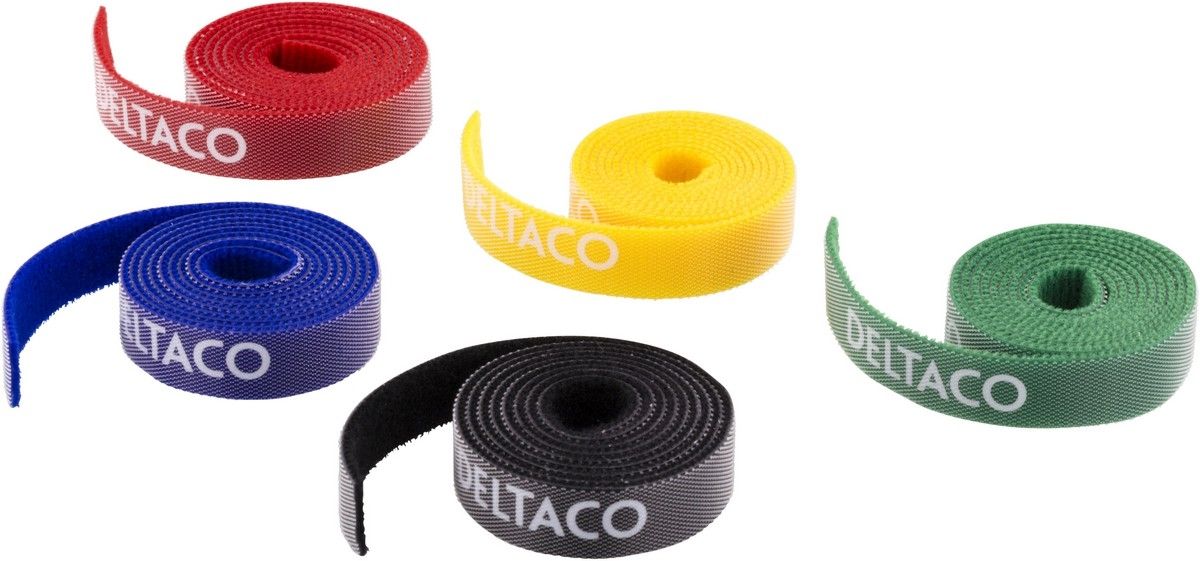 DELTACO CM01, Kabelbinder set, klittenband in verschillende kleuren 5-pak