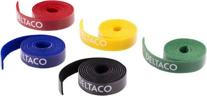 DELTACO CM01, Kabelbinder set, klittenband in verschillende kleuren 5-pak
