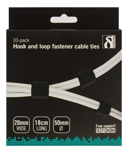 DELTACO CM03S, Kabelbinder set, klittenband, zwart 10-pak