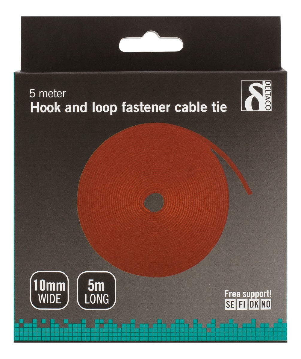 DELTACO CM05R, Cable tie 5 meters, Red