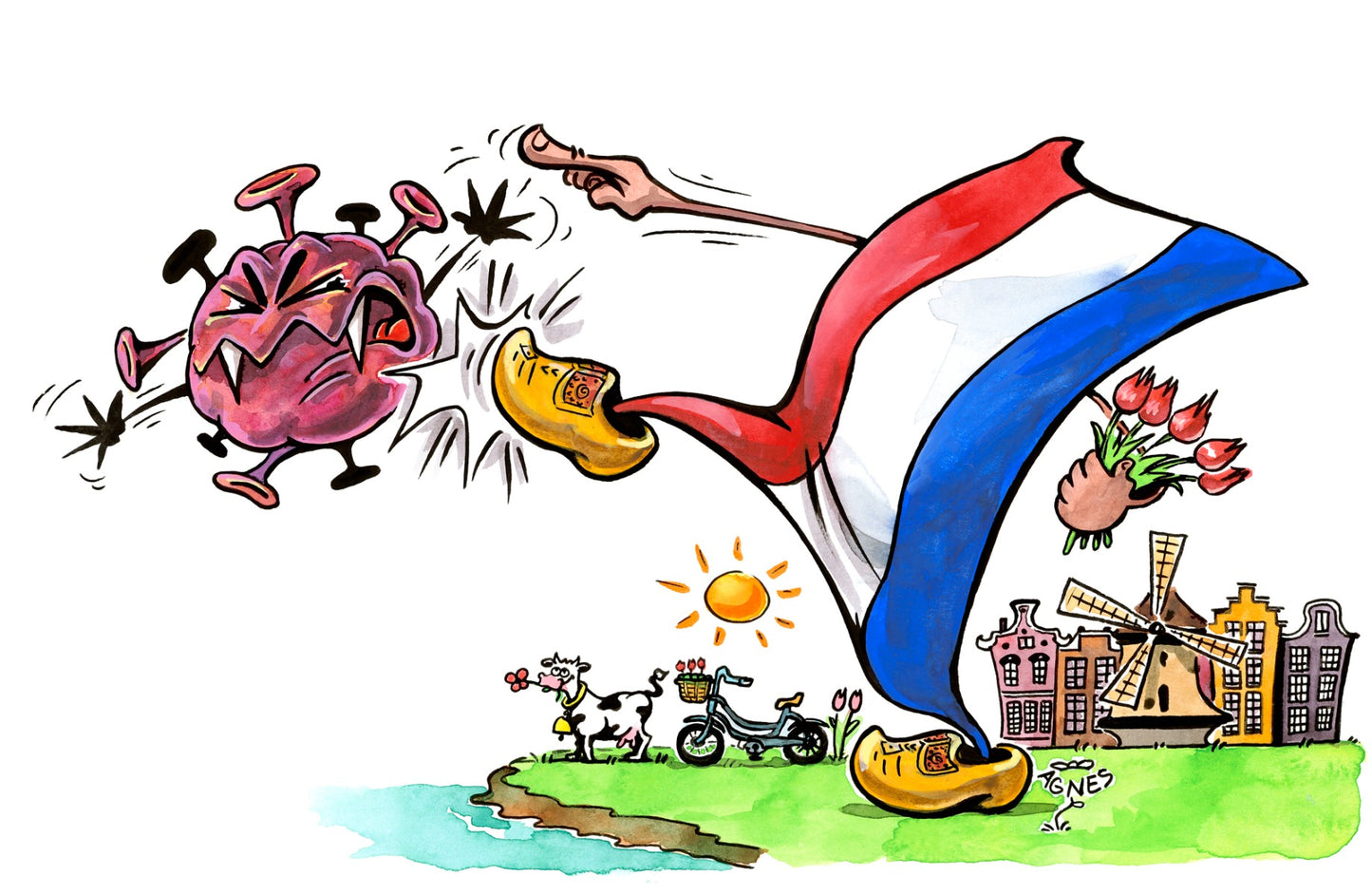 COVID19 CARTOON, Textile stickers, Corona caricature stickers, 3-pack,