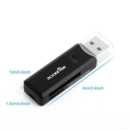NÖRDIC CRD-011 Kaartlezer 2in1 USB3.0 - SD/MMC - MicroSD/TF - 2TB - 5Gbps - UHS-I - Zwart