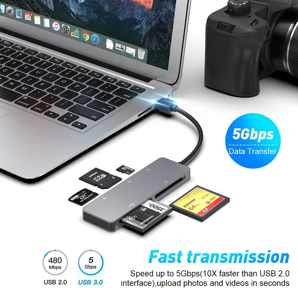 NÖRDIC CRD-014 Kaartlezer 5in1 USB3.0 - CFast/CF/SD/XD/TF/MMC - 5Gbps - Space Gray