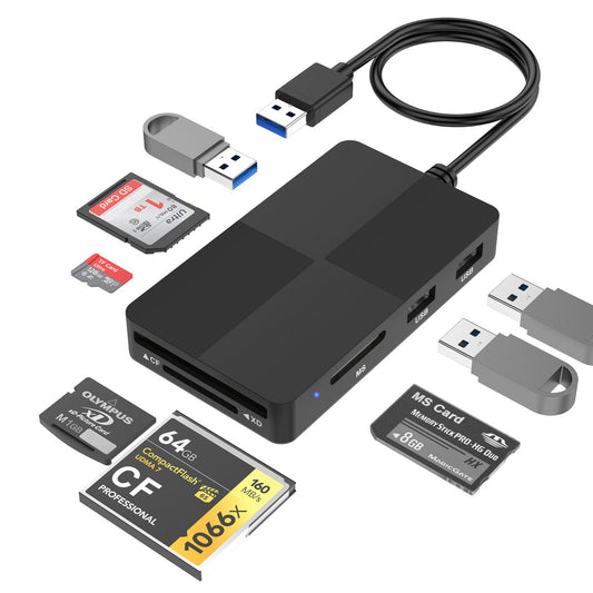 NÖRDIC CRD-016 Kaartlezer 8in1 USB3.0 - CF/SD/XD/TF/MS - 3xUSB-A - 5Gbps - UHS-I - 2TB