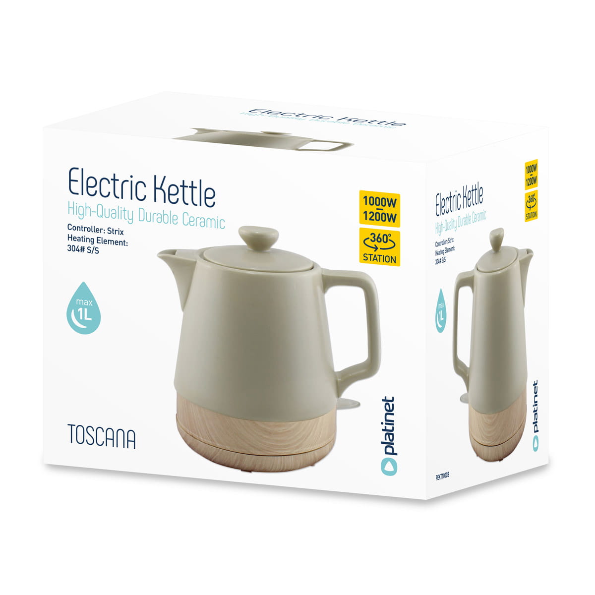 Platinet PEKT100CB - Electrische Waterkoker Toscana - 1L - Ceramisch - Beige