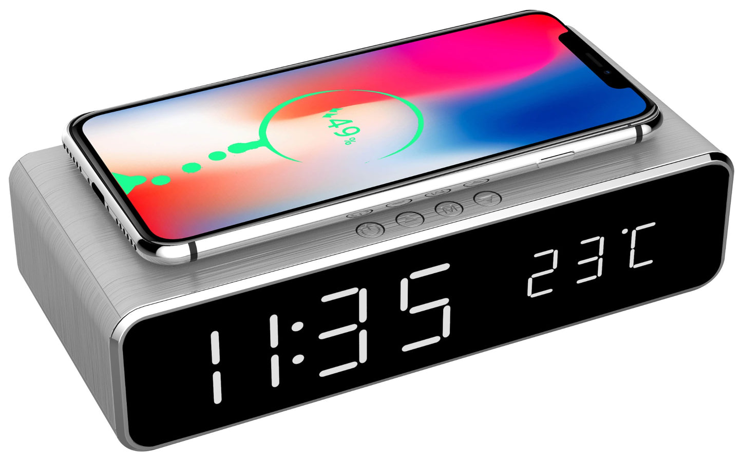 Gembird DAC-WPC-01-S Wekker met Draadloze Qi laadfunctie - Digitaal - Voor Smartphone - Zilver