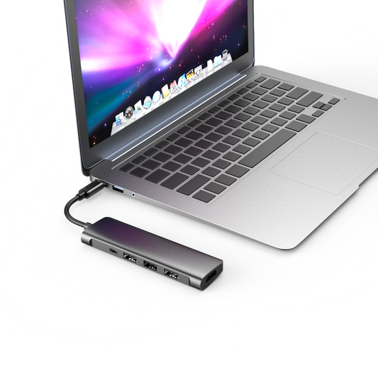 NÖRDIC DOCK-100 USB-C Dockingstation naar HDMI 4K 30Hz, USB-C 60W PD, 3x USB 3.1, Space Grey