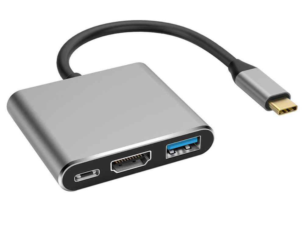 NÖRDIC DOCK-110, 3 in 1 USB-C naar HDMI 4K 30Hz, USBC 60W PD, USB 3.1, PC, Macbook, Nintendo Switch, Space Grey