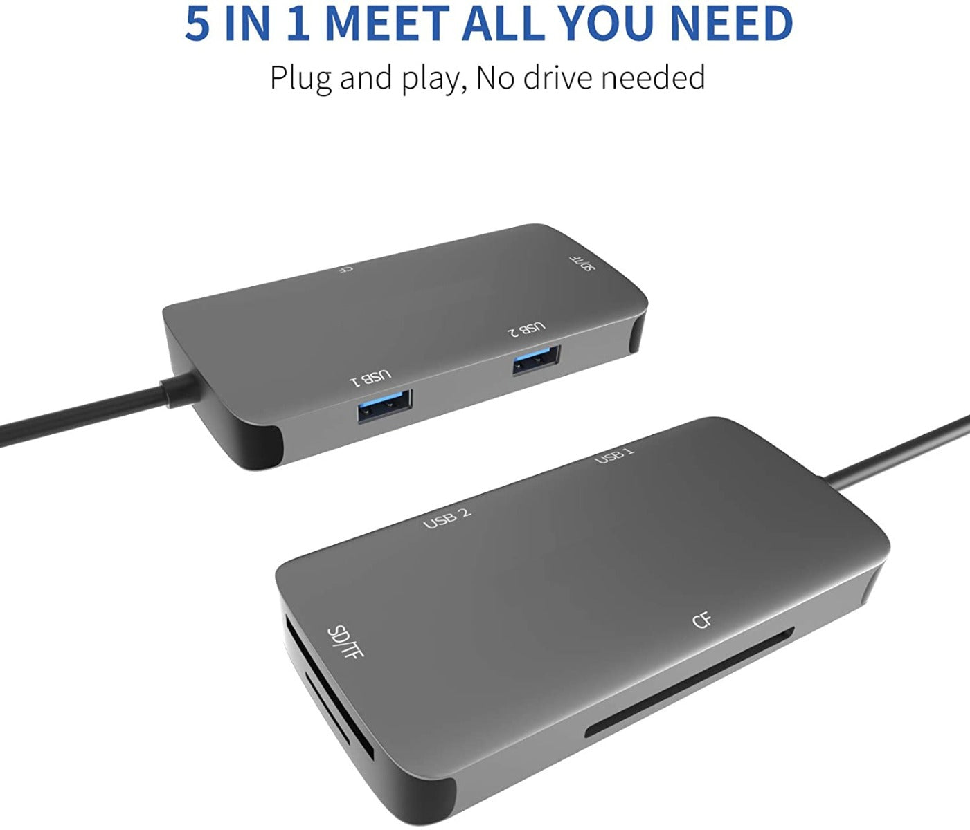 NÖRDIC DOCK-142 USB-C 3.0 Adapter - SD / TF, CF card reader, 2xUSB3.0 - 5Gbps - Space Gray