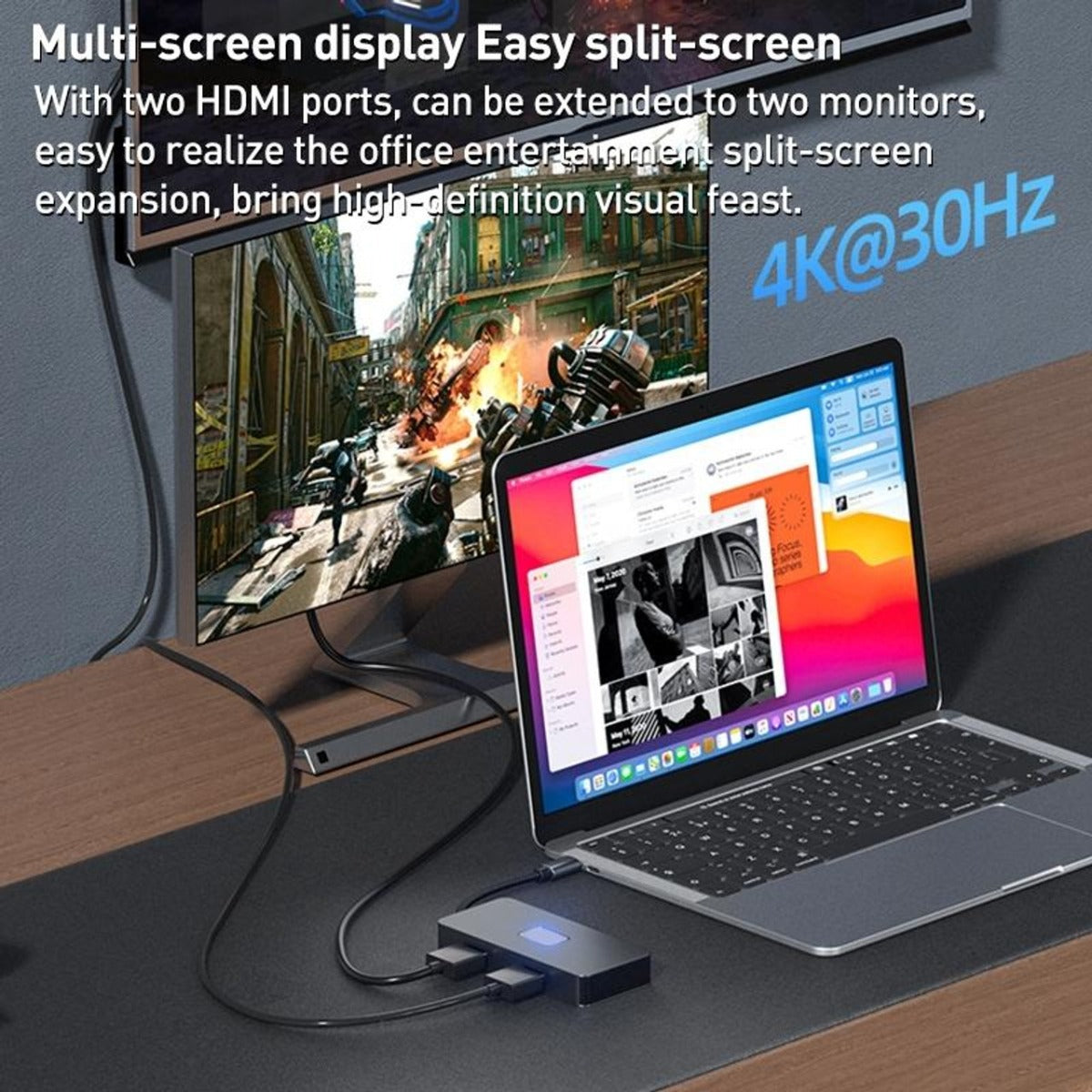 NÖRDIC DOCK-182 USB-C Docking station - 2xHDMI 4K30Hz - 3xUSB-A 3.1 - 5Gbps - USB-C 2.0 - USB-C PD100W