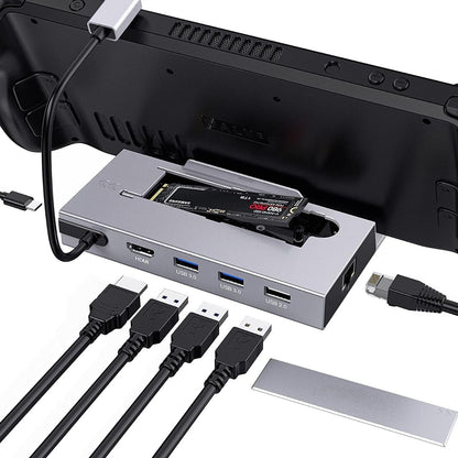 NÖRDIC DOCK-190 Steam Deck Docking station - 1xHDMI 2.0 4K60Hz, 1xM.2 SSD, 1xUSB-C PD 100W, 2xUSB-A 3.1, 1xUSB-A 2.0, 1xRJ45