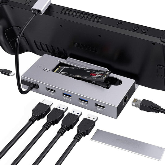 NÖRDIC DOCK-190 Steam Deck Docking station - 1xHDMI 2.0 4K60Hz, 1xM.2 SSD, 1xUSB-C PD 100W, 2xUSB-A 3.1, 1xUSB-A 2.0, 1xRJ45
