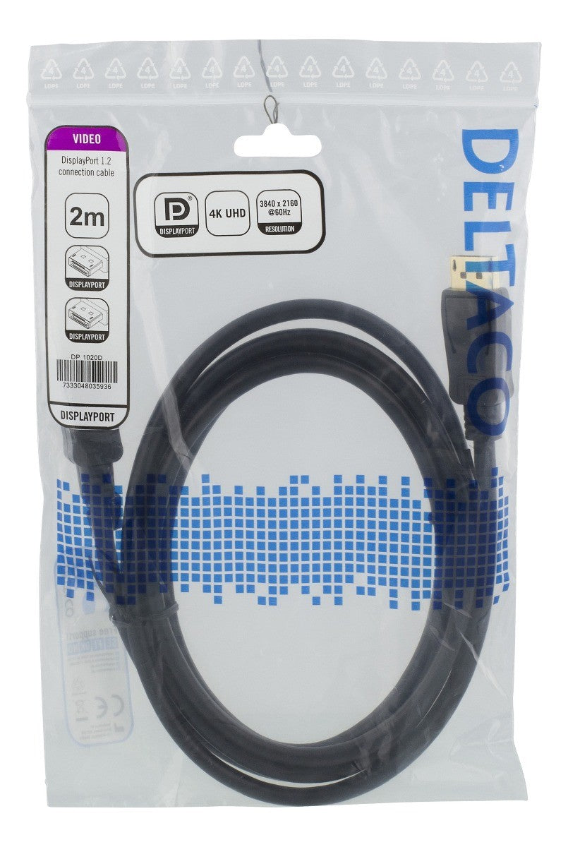 DELTACO DP-1020D DisplayPort kabel 4K UHD (60Hz) - DP 1.2 - 2 meter