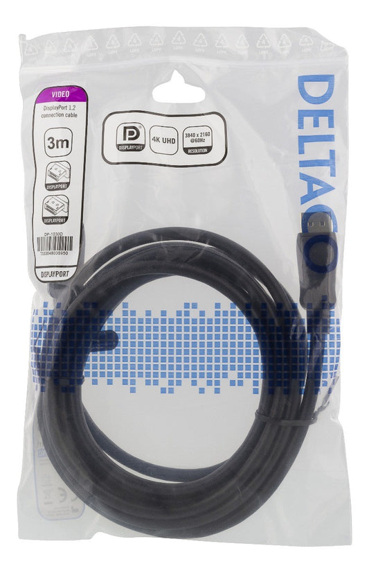 DELTACO DP-1030D DisplayPort kabel 4K UHD (60Hz) - DP 1.2 - 3 meter