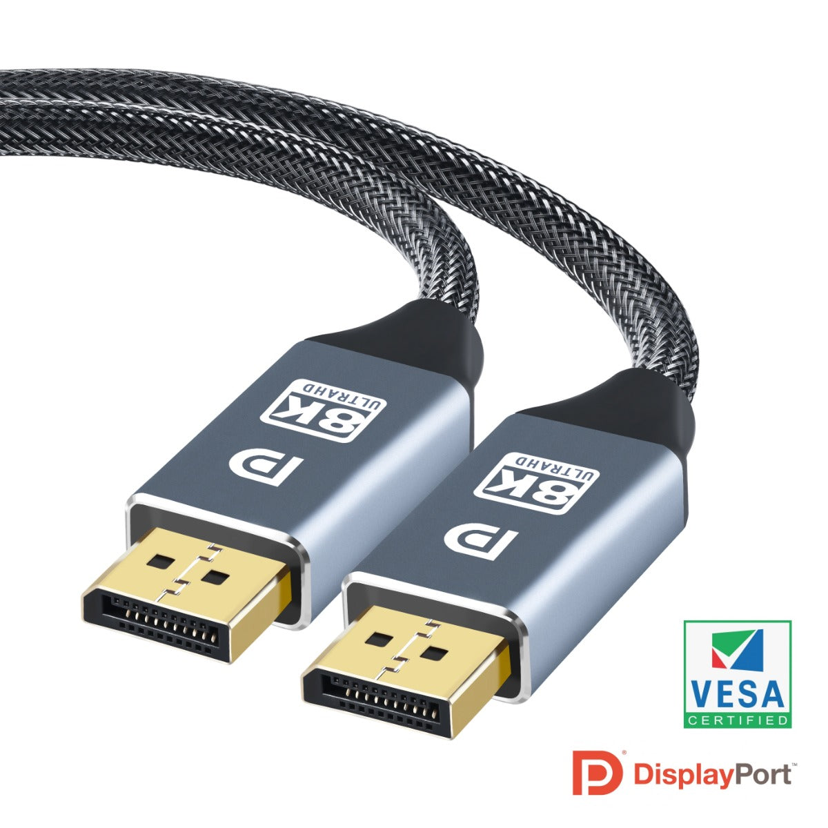 NÖRDIC DP-210 Certified Displayport cable - 1.4 - 8K60Hz - 32.4Gbps - 1m - Gray/Black