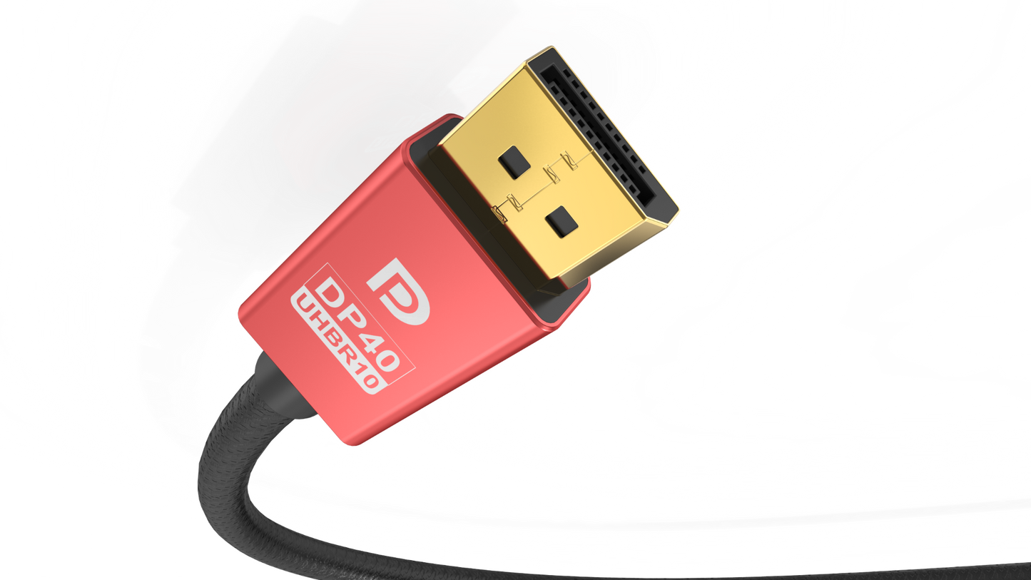 NÖRDIC DP-511 Gecertificeerde Displayport 2.1 kabel  - VESA gecertificeerd  - 40Gbps  - 8K60H  - DP40 UHBR10  - 1m  - Rood